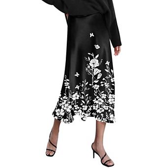 Zeagoo Women Satin Skirts for Women Silk Midi Length Skirt High Waist Solid Skirts Elegant