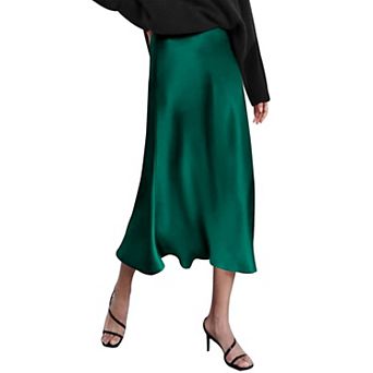 Zeagoo Women Satin Skirts for Women Silk Midi Length Skirt High Waist Solid Skirts Elegant