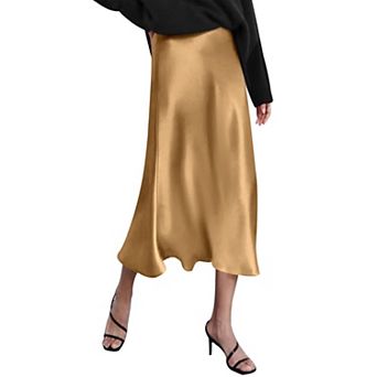 Zeagoo Women Satin Skirts for Women Silk Midi Length Skirt High Waist Solid Skirts Elegant