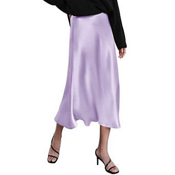 Zeagoo Women Satin Skirts for Women Silk Midi Length Skirt High Waist Solid Skirts Elegant