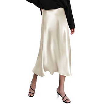 Zeagoo Women Satin Skirts for Women Silk Midi Length Skirt High Waist Solid Skirts Elegant