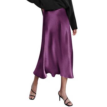 Zeagoo Women Satin Skirts for Women Silk Midi Length Skirt High Waist Solid Skirts Elegant