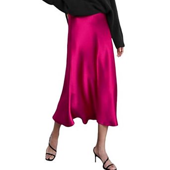 Zeagoo Women Satin Skirts for Women Silk Midi Length Skirt High Waist Solid Skirts Elegant