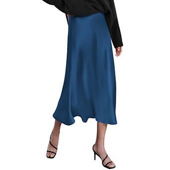 Zeagoo Women Satin Skirts for Women Silk Midi Length Skirt High Waist Solid Skirts Elegant