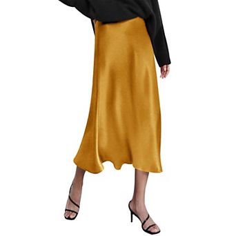Zeagoo Women Satin Skirts for Women Silk Midi Length Skirt High Waist Solid Skirts Elegant
