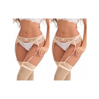 2 Packs Women's Hollow Lace Adjustable Lightweight Garter Belts with Four Clips Stockings Suspender