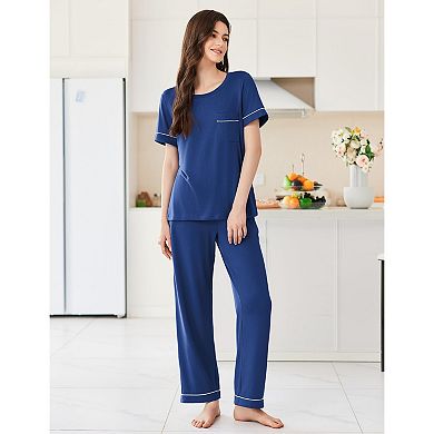 Ekouaer Womens Pajama Sets Short Sleeve Top and Pants 2 Piece Pjs Soft Sleepwear Comfy Lounge Set