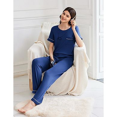 Ekouaer Womens Pajama Sets Short Sleeve Top and Pants 2 Piece Pjs Soft Sleepwear Comfy Lounge Set