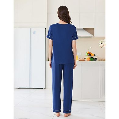 Ekouaer Womens Pajama Sets Short Sleeve Top and Pants 2 Piece Pjs Soft Sleepwear Comfy Lounge Set