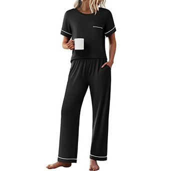 Ekouaer Womens Pajama Sets Short Sleeve Top and Pants 2 pc Pjs Soft Sleepwear Comfy Lounge Set