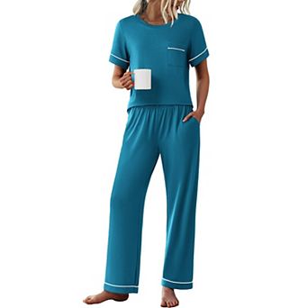 Ekouaer Womens Pajama Sets Short Sleeve Top and Pants 2 pc Pjs Soft Sleepwear Comfy Lounge Set
