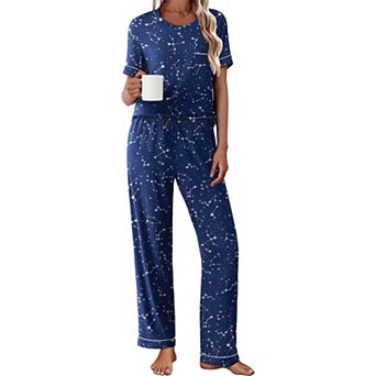Ekouaer Womens Pajama Sets Short Sleeve Top and Pants 2 pc Pjs Soft Sleepwear Comfy Lounge Set