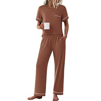Ekouaer Womens Pajama Sets Short Sleeve Top and Pants 2 pc Pjs Soft Sleepwear Comfy Lounge Set