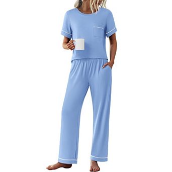 Ekouaer Womens Pajama Sets Short Sleeve Top and Pants 2 pc Pjs Soft Sleepwear Comfy Lounge Set