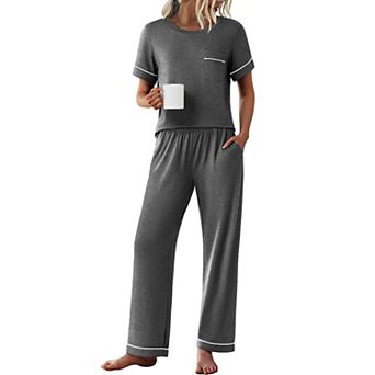 Ekouaer Womens Pajama Sets Short Sleeve Top and Pants 2 pc Pjs Soft Sleepwear Comfy Lounge Set