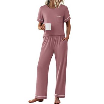 Ekouaer Womens Pajama Sets Short Sleeve Top and Pants 2 pc Pjs Soft Sleepwear Comfy Lounge Set