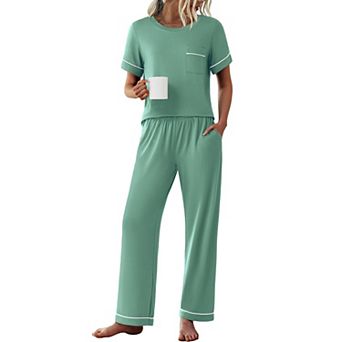 Ekouaer Womens Pajama Sets Short Sleeve Top and Pants 2 pc Pjs Soft Sleepwear Comfy Lounge Set