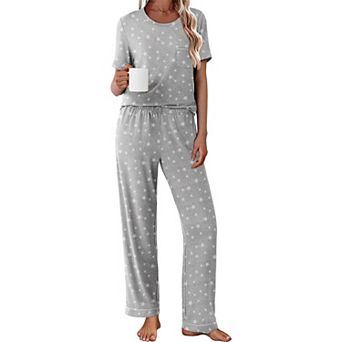 Ekouaer Womens Pajama Sets Short Sleeve Top and Pants 2 pc Pjs Soft Sleepwear Comfy Lounge Set