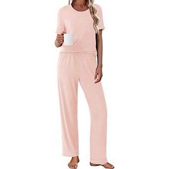 Ekouaer Womens Pajama Sets Short Sleeve Top and Pants 2 pc Pjs Soft Sleepwear Comfy Lounge Set