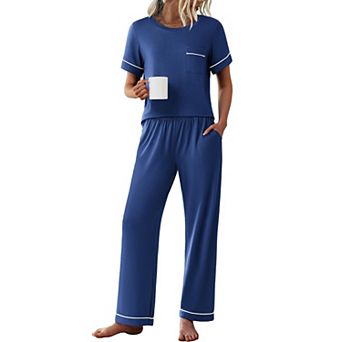 Ekouaer Womens Pajama Sets Short Sleeve Top and Pants 2 pc Pjs Soft Sleepwear Comfy Lounge Set