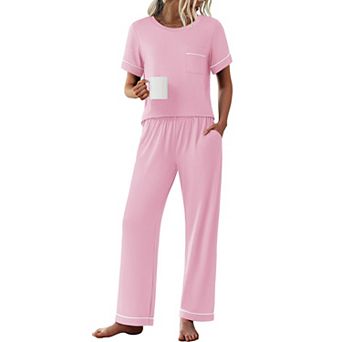 Ekouaer Womens Pajama Sets Short Sleeve Top and Pants 2 pc Pjs Soft Sleepwear Comfy Lounge Set