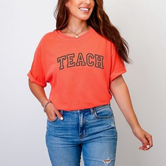 Embroidered Teach - Women's Garment Dyed Graphic T-Shirt