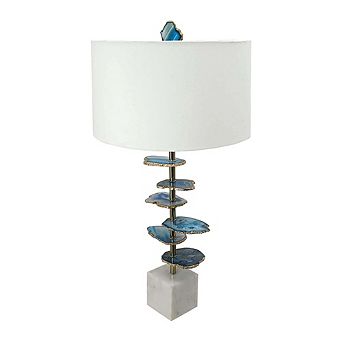 Blue White Agate Slice Table Lamp Marble Base