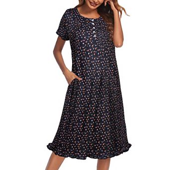 Ekouaer Womens Nightgown Floral Print Moomoo Dresses with Pockets Button Front Short Sleeve
