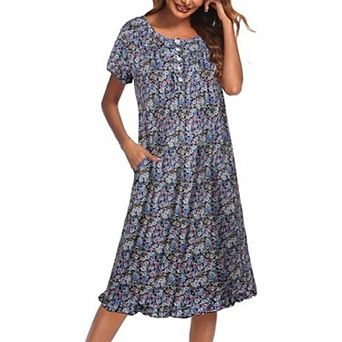 Ekouaer Women's Floral Short Sleeve Button-Front Muu Muu House Dress with Pockets