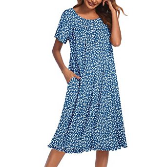 Ekouaer Womens Nightgown Floral Print Moomoo Dresses with Pockets Button Front Short Sleeve