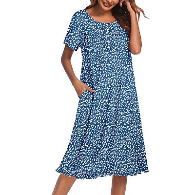 Ekouaer Women's Floral Short Sleeve Button-Front Muu Muu House Dress with Pockets