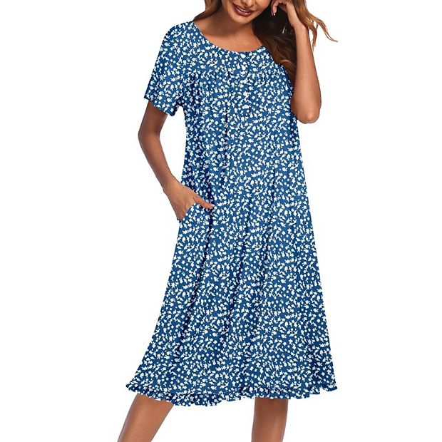 Ekouaer Women's Floral Short Sleeve Button-Front Muu Muu House Dress with Pockets