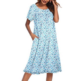 Ekouaer Women's Floral Short Sleeve Button-Front Muu Muu House Dress with Pockets
