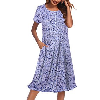 Ekouaer Women's Floral Short Sleeve Button-Front Muu Muu House Dress with Pockets