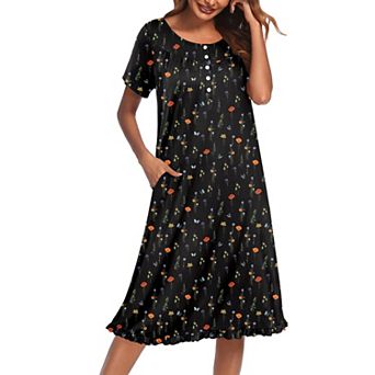 Ekouaer Women's Floral Short Sleeve Button-Front Muu Muu House Dress with Pockets
