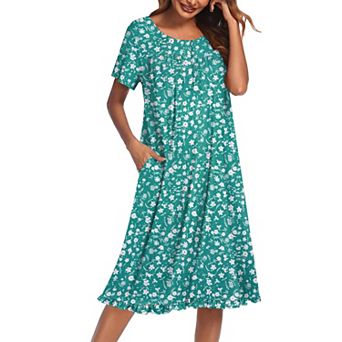 Ekouaer Womens Nightgown Floral Print Moomoo Dresses with Pockets Button Front Short Sleeve