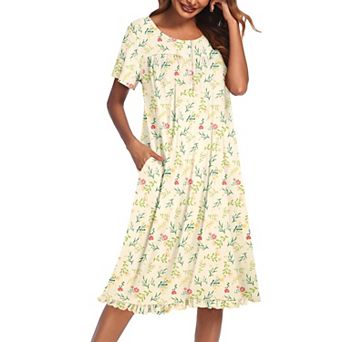 Ekouaer Womens Nightgown Floral Print Moomoo Dresses with Pockets Button Front Short Sleeve