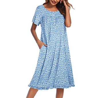 Ekouaer Womens Nightgown Floral Print Moomoo Dresses with Pockets Button Front Short Sleeve