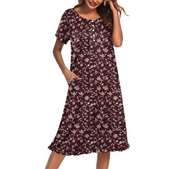 Ekouaer Women's Floral Short Sleeve Button-Front Muu Muu House Dress with Pockets