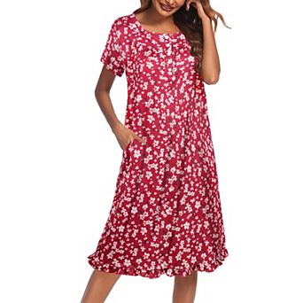 Ekouaer Womens Nightgown Floral Print Moomoo Dresses with Pockets Button Front Short Sleeve