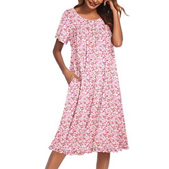 Ekouaer Womens Nightgown Floral Print Moomoo Dresses with Pockets Button Front Short Sleeve