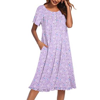 Ekouaer Womens Nightgown Floral Print Moomoo Dresses with Pockets Button Front Short Sleeve