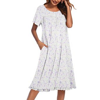 Ekouaer Women's Floral Short Sleeve Button-Front Muu Muu House Dress with Pockets