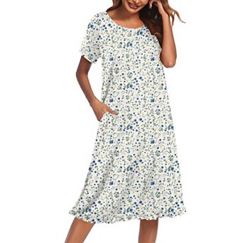 Ekouaer Women's Floral Short Sleeve Button-Front Muu Muu House Dress with Pockets