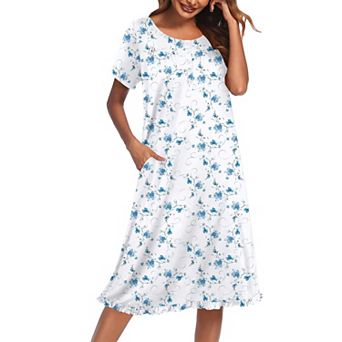 Ekouaer Women's Floral Short Sleeve Button-Front Muu Muu House Dress with Pockets