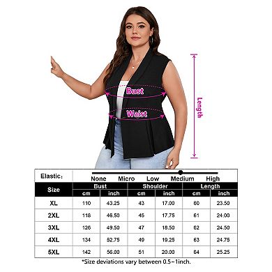 Women's Plus Size Button Front Blazer Vest Sleeveless Office Workwear