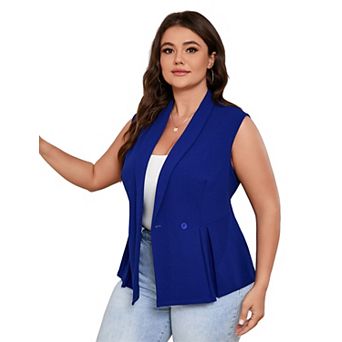 Women's Plus Size Button Front Blazer Vest Sleeveless Office Workwear