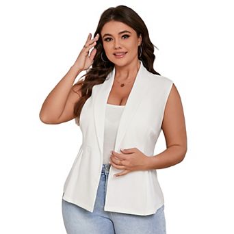 Women's Plus Size Button Front Blazer Vest Sleeveless Office Workwear