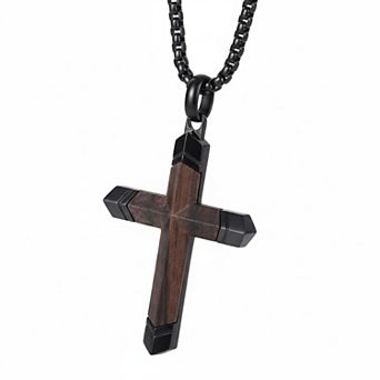 ZUQIETA Mens Cross Necklace Ebony Stainless Steel Adjustable Chain Spiritual Gift