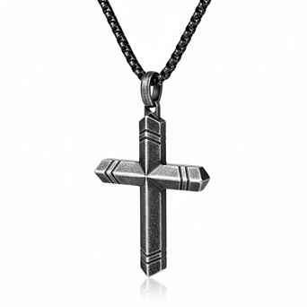ZUQIETA Mens Cross Necklace Ebony Stainless Steel Adjustable Chain Spiritual Gift